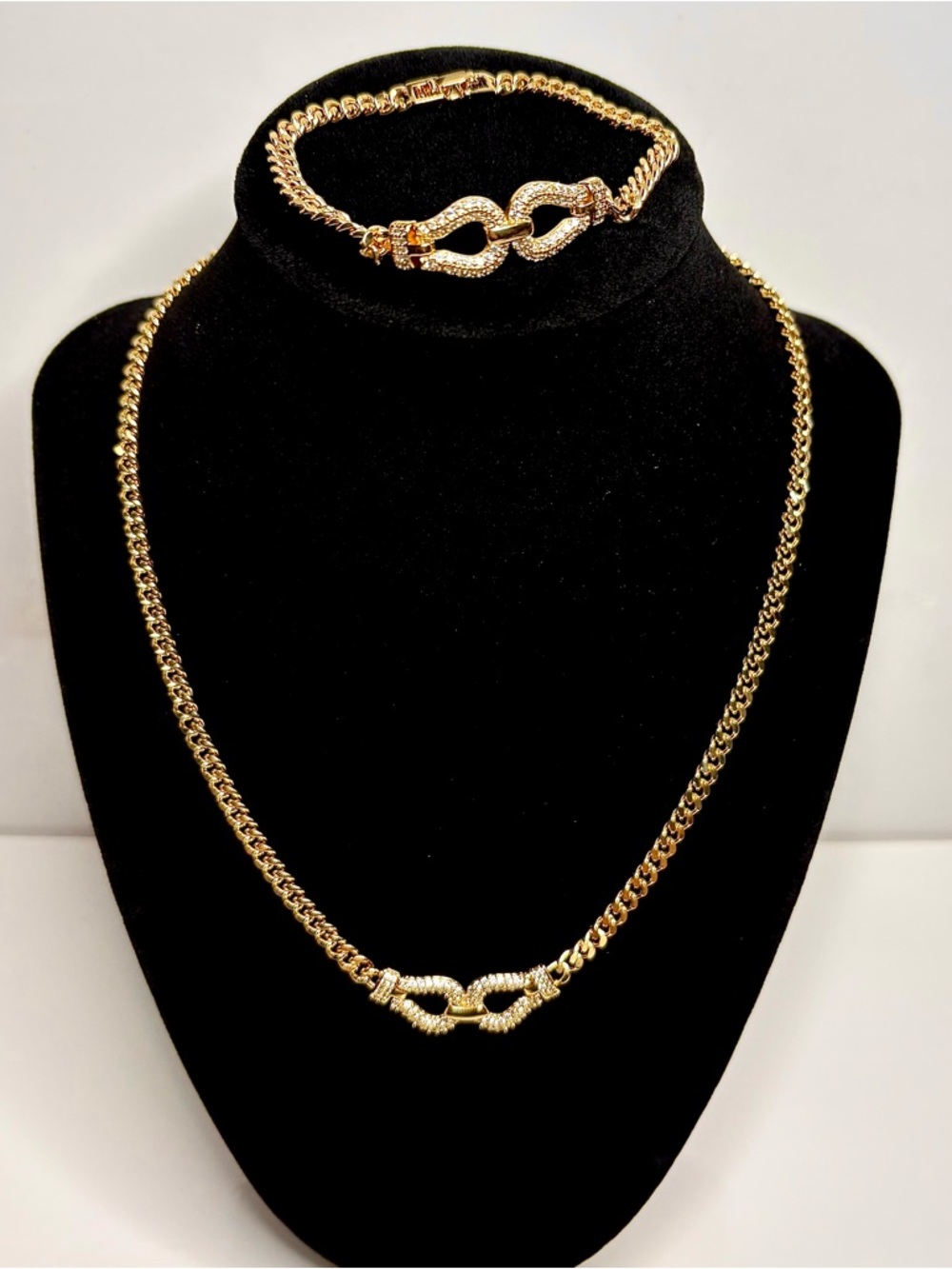 18k PVD Horse Bit Style w/Pave Stones on Cuban Necklace & Bracelet set!